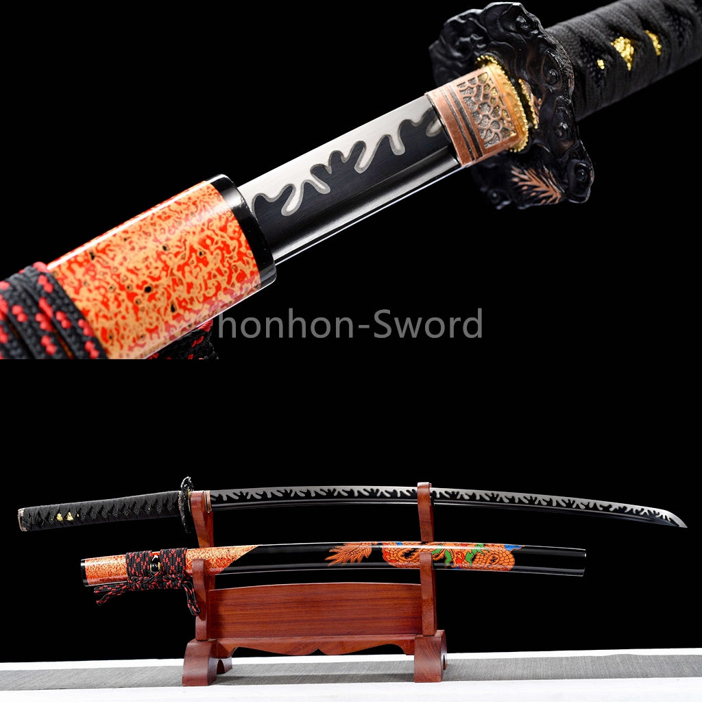 High Manganese Steel Japanese Katana Black Blade Samurai Sword Full Tang Real