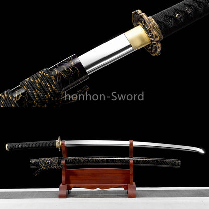 High Manganese Steel Japanese Katana Samurai Brass Tsuba Sword Full Tang Real