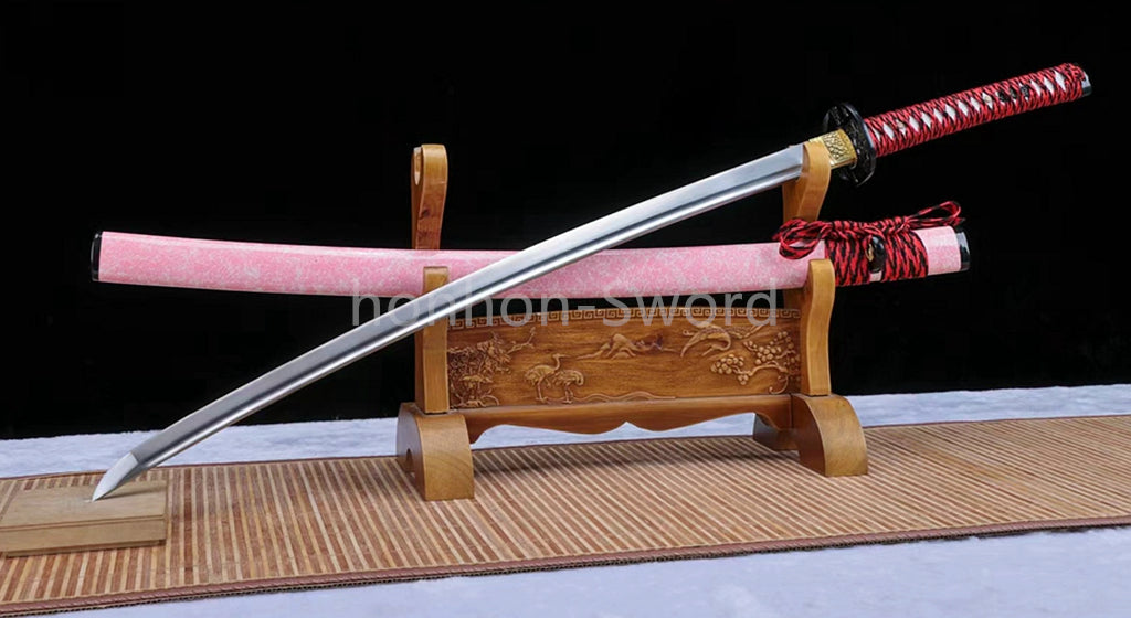 1095 Kohlenstoffstahl Katana Blaue Klinge Japanisches Samurai-Schwert Full Tang Schwarz 