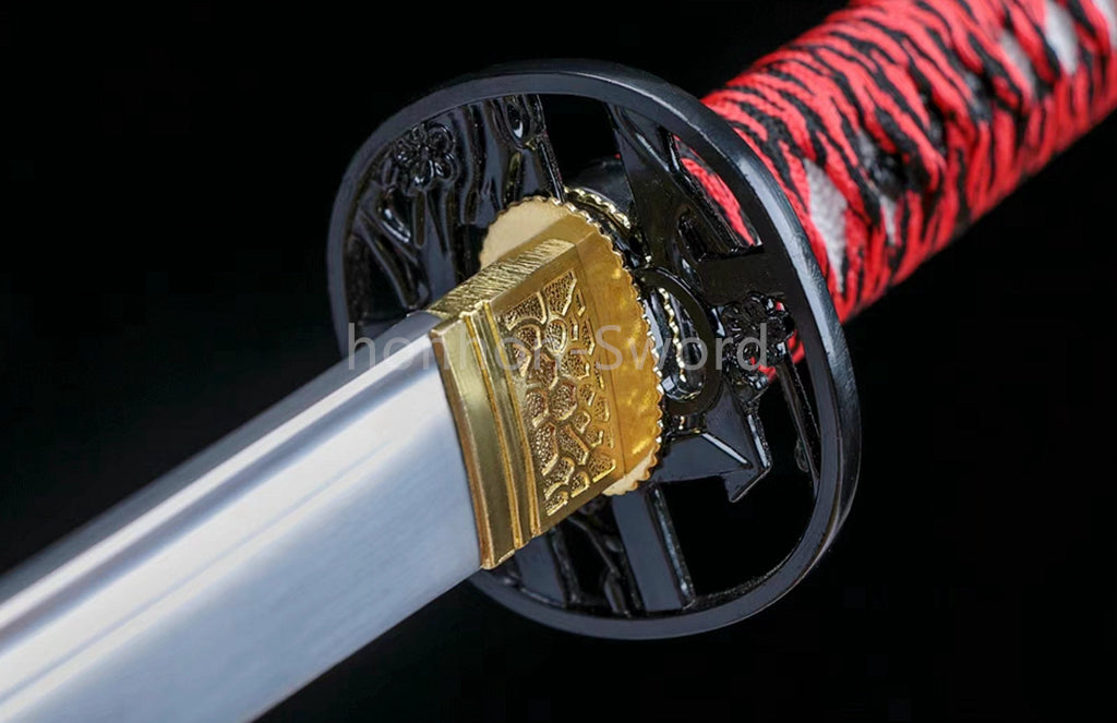 1095 Kohlenstoffstahl Katana Blaue Klinge Japanisches Samurai-Schwert Full Tang Schwarz 