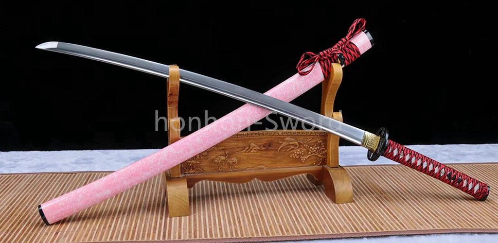 1095 Kohlenstoffstahl Katana Blaue Klinge Japanisches Samurai-Schwert Full Tang Schwarz 