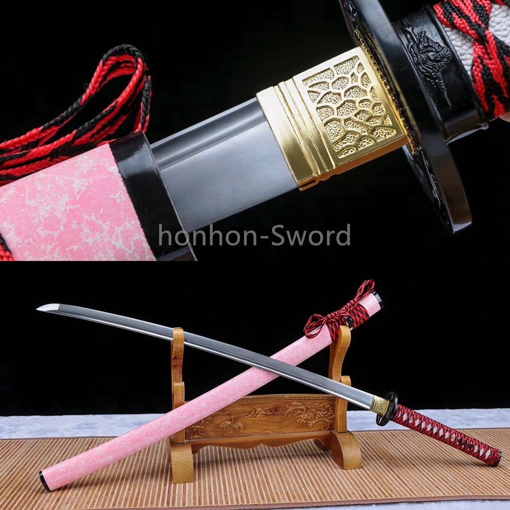 1095 Kohlenstoffstahl Katana Blaue Klinge Japanisches Samurai-Schwert Full Tang Schwarz 