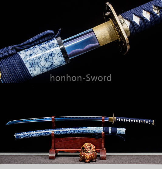 Japanese Katana High Manganese Steel Blue Blade Samurai Sword Full Tang Sharp