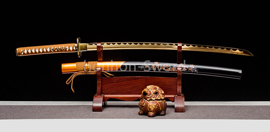 High Manganese Steel Japanese Katana Yellow Blade Samurai Sword Full Tang Sharp