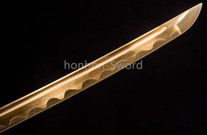 High Manganese Steel Japanese Katana Yellow Blade Samurai Sword Full Tang Sharp