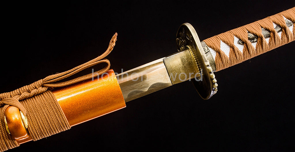 High Manganese Steel Japanese Katana Yellow Blade Samurai Sword Full Tang Sharp