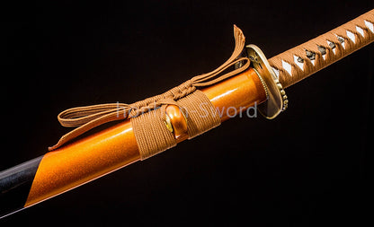 High Manganese Steel Japanese Katana Yellow Blade Samurai Sword Full Tang Sharp