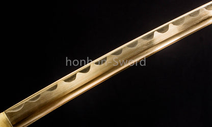 High Manganese Steel Japanese Katana Yellow Blade Samurai Sword Full Tang Sharp