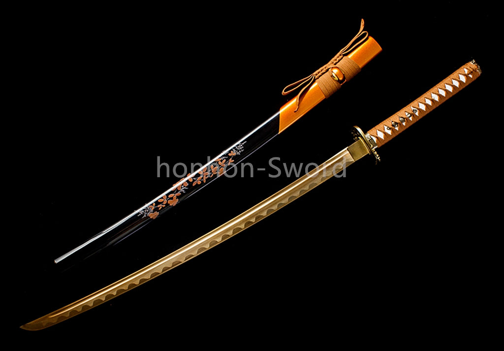 High Manganese Steel Japanese Katana Yellow Blade Samurai Sword Full Tang Sharp
