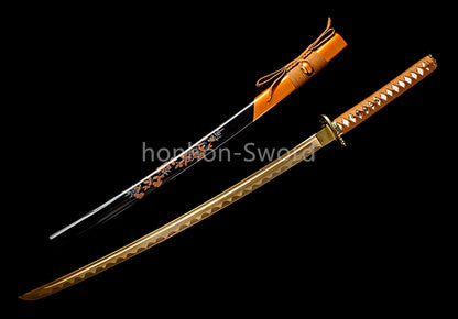 High Manganese Steel Japanese Katana Yellow Blade Samurai Sword Full Tang Sharp