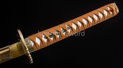 High Manganese Steel Japanese Katana Yellow Blade Samurai Sword Full Tang Sharp