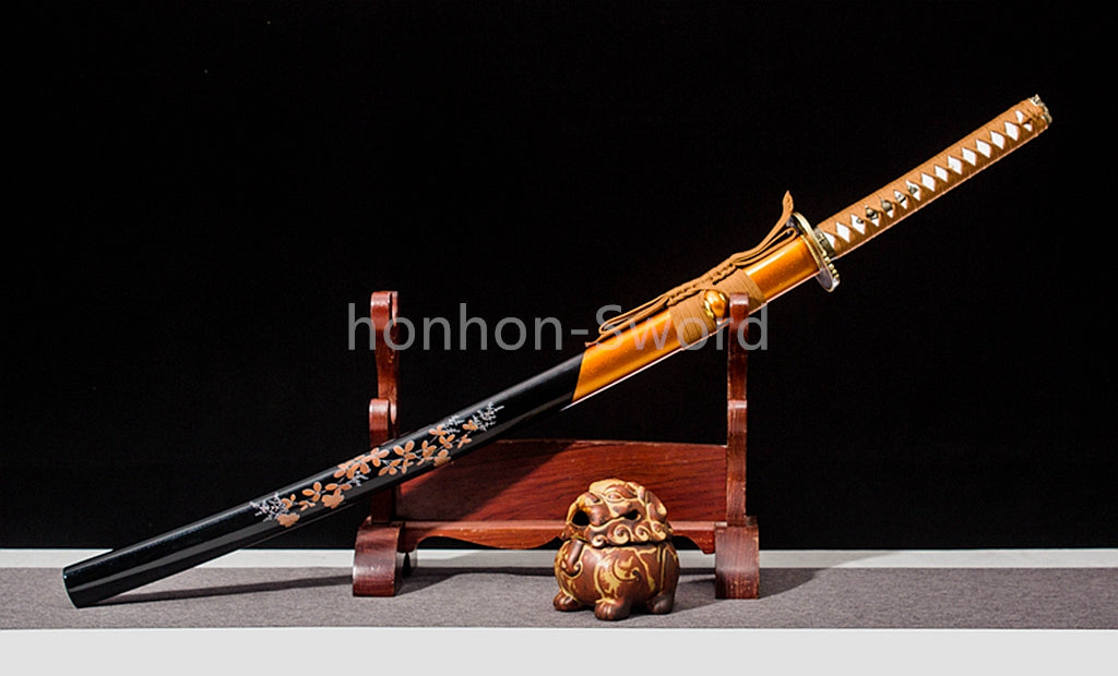 High Manganese Steel Japanese Katana Yellow Blade Samurai Sword Full Tang Sharp