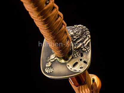 High Manganese Steel Japanese Katana Yellow Blade Samurai Sword Full Tang Sharp