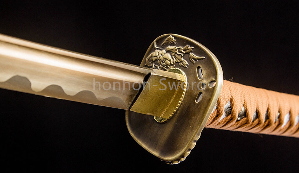 High Manganese Steel Japanese Katana Yellow Blade Samurai Sword Full Tang Sharp