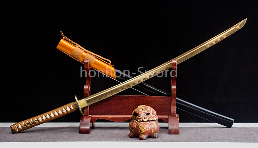 High Manganese Steel Japanese Katana Yellow Blade Samurai Sword Full Tang Sharp