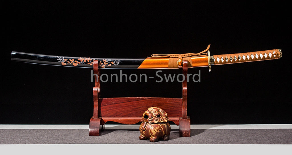 High Manganese Steel Japanese Katana Yellow Blade Samurai Sword Full Tang Sharp