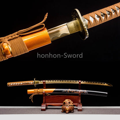 High Manganese Steel Japanese Katana Yellow Blade Samurai Sword Full Tang Sharp