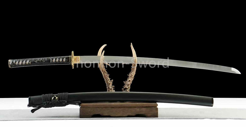 1095 Kohlenstoffstahl Katana Blaue Klinge Japanisches Samurai-Schwert Full Tang Schwarz 