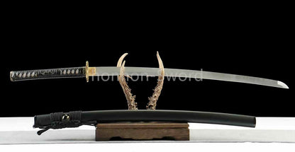 1095 Kohlenstoffstahl Katana Blaue Klinge Japanisches Samurai-Schwert Full Tang Schwarz 
