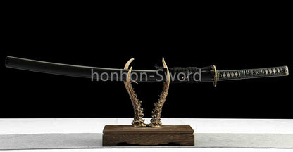 1095 Kohlenstoffstahl Katana Blaue Klinge Japanisches Samurai-Schwert Full Tang Schwarz 