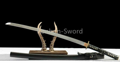 1095 Kohlenstoffstahl Katana Blaue Klinge Japanisches Samurai-Schwert Full Tang Schwarz 