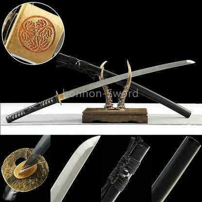 1095 Kohlenstoffstahl Katana Blaue Klinge Japanisches Samurai-Schwert Full Tang Schwarz 