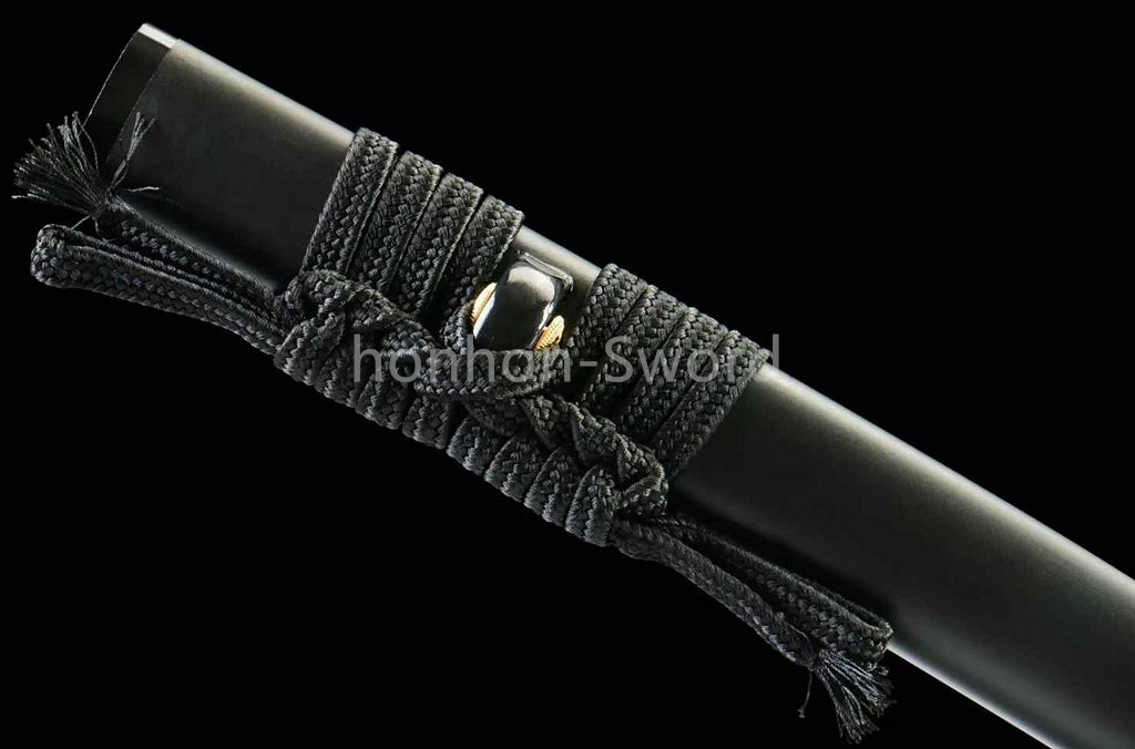 1095 Kohlenstoffstahl Katana Blaue Klinge Japanisches Samurai-Schwert Full Tang Schwarz 
