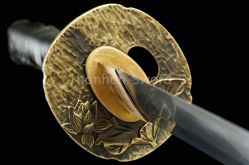 1095 Kohlenstoffstahl Katana Blaue Klinge Japanisches Samurai-Schwert Full Tang Schwarz 