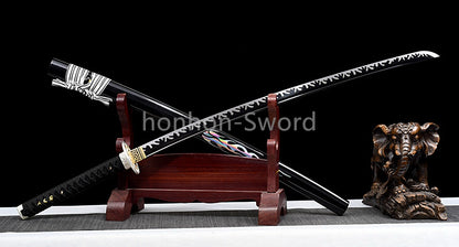 Japanese Katana 1095 High Carbon Steel Samurai Sword Full Tang Sharp Real Black