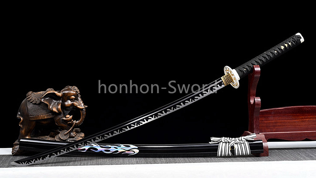 Japanese Katana 1095 High Carbon Steel Samurai Sword Full Tang Sharp Real Black