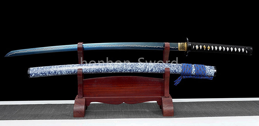 Katana en acier à haute teneur en manganèse, épée de samouraï japonais, prête pour la bataille, Saya blanche dorée 