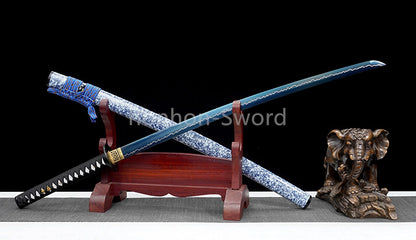 Katana en acier à haute teneur en manganèse, épée de samouraï japonais, prête pour la bataille, Saya blanche dorée 