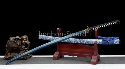 Katana en acier à haute teneur en manganèse, épée de samouraï japonais, prête pour la bataille, Saya blanche dorée 