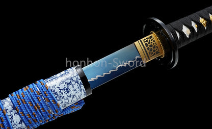 Katana en acier à haute teneur en manganèse, épée de samouraï japonais, prête pour la bataille, Saya blanche dorée 