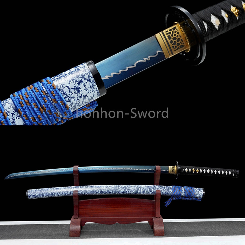 Katana en acier à haute teneur en manganèse, épée de samouraï japonais, prête pour la bataille, Saya blanche dorée 