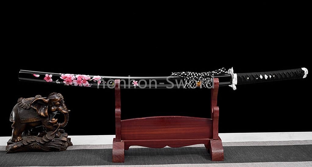 1095 Kohlenstoffstahl Katana Blaue Klinge Japanisches Samurai-Schwert Full Tang Schwarz 