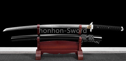 1095 Kohlenstoffstahl Katana Blaue Klinge Japanisches Samurai-Schwert Full Tang Schwarz 