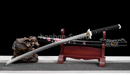 1095 Kohlenstoffstahl Katana Blaue Klinge Japanisches Samurai-Schwert Full Tang Schwarz 