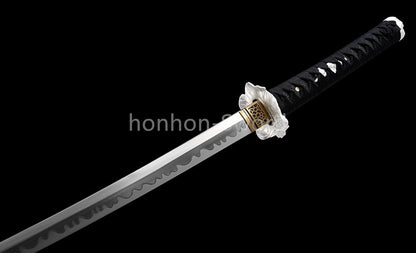 1095 Kohlenstoffstahl Katana Blaue Klinge Japanisches Samurai-Schwert Full Tang Schwarz 