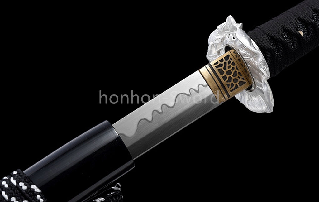 1095 Kohlenstoffstahl Katana Blaue Klinge Japanisches Samurai-Schwert Full Tang Schwarz 