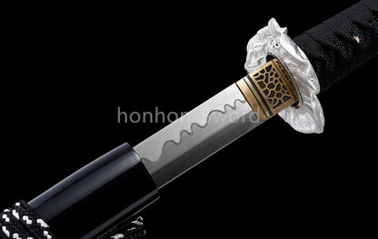 1095 Kohlenstoffstahl Katana Blaue Klinge Japanisches Samurai-Schwert Full Tang Schwarz 