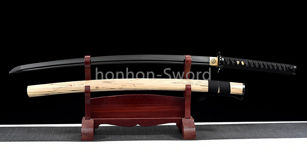 1095 Kohlenstoffstahl Katana Blaue Klinge Japanisches Samurai-Schwert Full Tang Schwarz 