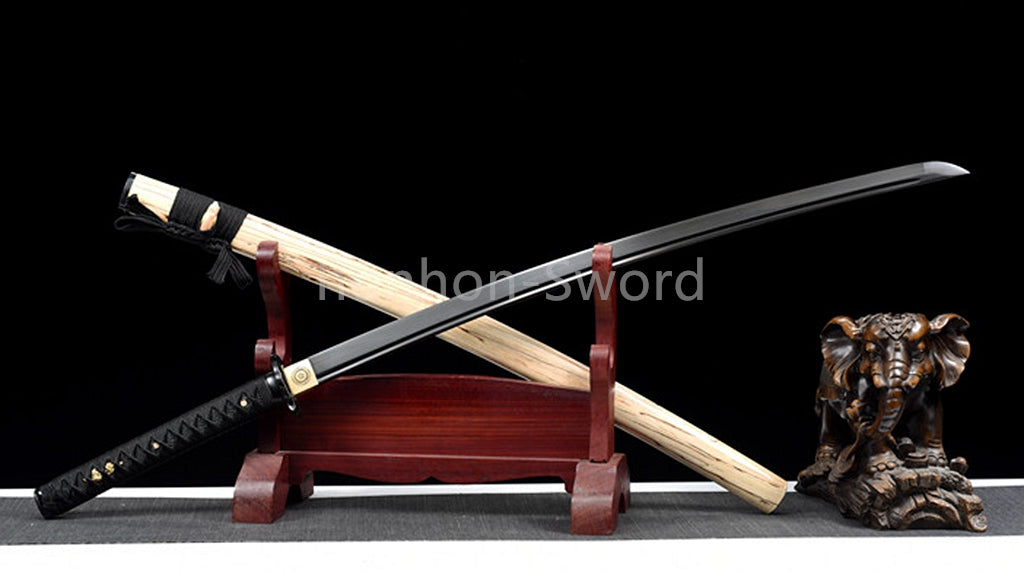 1095 Kohlenstoffstahl Katana Blaue Klinge Japanisches Samurai-Schwert Full Tang Schwarz 