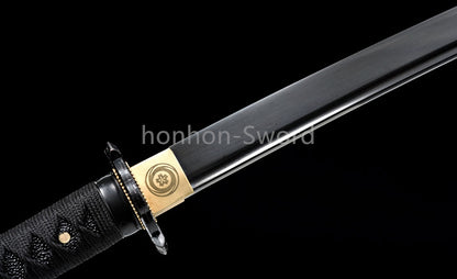 1095 Kohlenstoffstahl Katana Blaue Klinge Japanisches Samurai-Schwert Full Tang Schwarz 