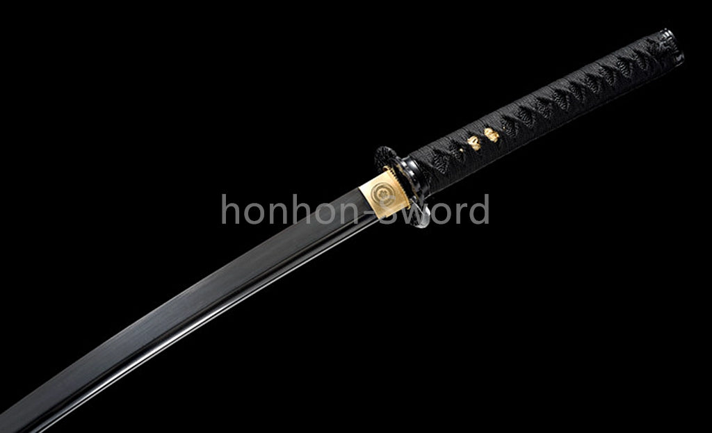 1095 Kohlenstoffstahl Katana Blaue Klinge Japanisches Samurai-Schwert Full Tang Schwarz 