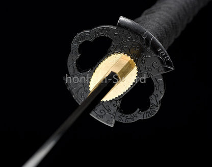 1095 Kohlenstoffstahl Katana Blaue Klinge Japanisches Samurai-Schwert Full Tang Schwarz 