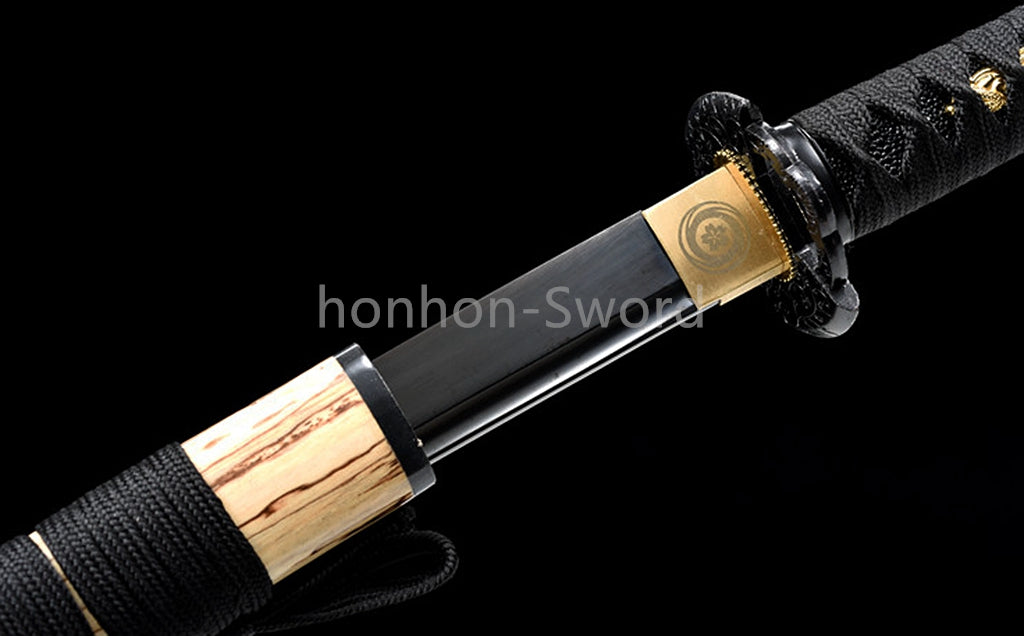 1095 Kohlenstoffstahl Katana Blaue Klinge Japanisches Samurai-Schwert Full Tang Schwarz 