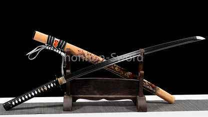 1095 Kohlenstoffstahl Katana Blaue Klinge Japanisches Samurai-Schwert Full Tang Schwarz 