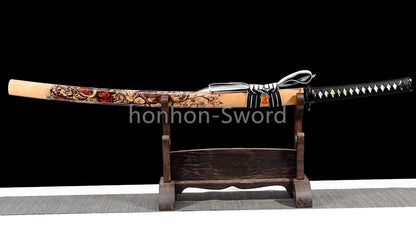 1095 Kohlenstoffstahl Katana Blaue Klinge Japanisches Samurai-Schwert Full Tang Schwarz 