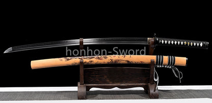 1095 Kohlenstoffstahl Katana Blaue Klinge Japanisches Samurai-Schwert Full Tang Schwarz 